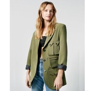 NWT $750 Smythe Surplus Cargo-Pocket Tencel Blazer in Army - size Small!